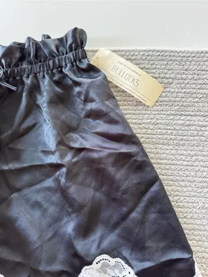 Vintage Natori Black High Waist Satin Shorts with White Lace Trim Sz Small NWT thumbnail 5