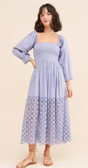 Free People Perfect Storm Smocked Eyelet Maxi Dress Lavender Purple Size S thumbnail 1