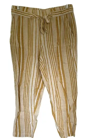 Land N' Sea linen rayon yellow white‎ striped pants pockets belted women's M thumbnail 1