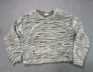 Hippie Rose Sweatshirt Size M Gray Zebra Print Fuzzy Fleece thumbnail 1