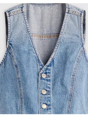 New Levi's Size 27 Denim Wide-Leg Jumpsuit Own It Jumpsuit Medium Wash thumbnail 7
