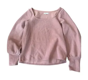 Madewell Dusty Rose Pink Ribbed Square Neck Puff Sleeve Pullover Top Womens M thumbnail 1
