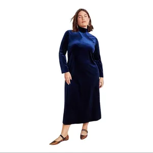 Amadi Bianca Velvet Midi Dress Blue Anthropologie Women’s Medium Long Sleeve thumbnail 3