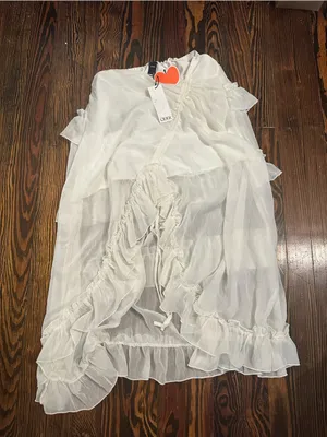 CIDER NWT Sheer White Ruffle Maxi Skirt with slit thumbnail 1