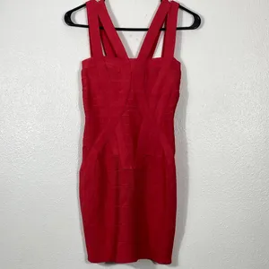 Herve Leger Crimson Strappy Bandage Mini Dress Size S 90% Rayón 9% Nylon thumbnail 2
