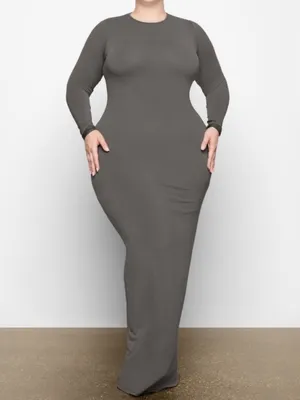 Skims Women’s Smooth Lounge Long Sleeve Maxi Dress Gunmetal Gray Size 2X thumbnail 9