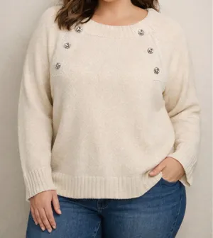 J.Crew Wool Blend Sweater NWT Size 2X Rhinestone Buttons Preppy Quiet‎ Luxury thumbnail 1