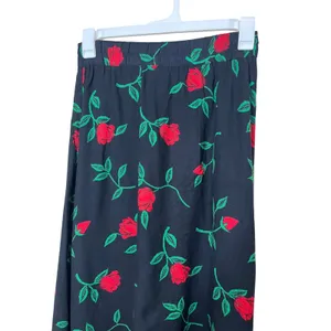 Vintage Black Red Rose Floral Maxi Skirt Lightweight Casual‎ Boho thumbnail 2