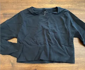 Aerie Top Women’s Medium Black Workout Shirt Long Sleeve Cropped Tight thumbnail 1