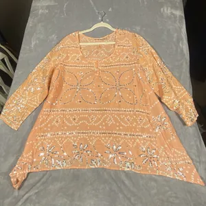 Soft Surroundings Womens Tunic Top Large Orange Sequin Long Sleeve‎ Lightweight thumbnail 5