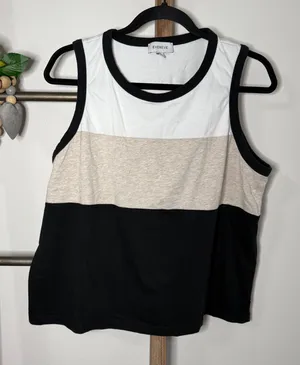 Evereve Colorblock Tank Top White Tan Black Sleeveless Women's XL thumbnail 1