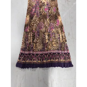 Y2k Leopard Paisley Print Pleated Midi Skirt Purple Brown Smocked Waist Medium thumbnail 6