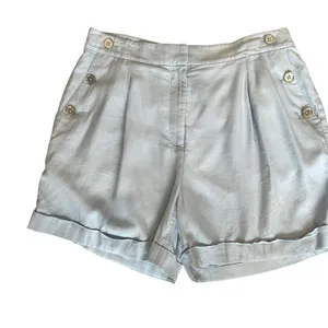 Michael Kors Blue Linen Trouser Shorts SIZE 10 Pleated Wide Leg Designer $125 thumbnail 8