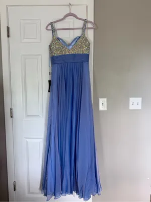 La Femme Periwinkle Blue Rhinestone Maxi Dress Event Prom Wedding Guest NEW thumbnail 9