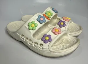Crocs classic sandals slides flower jibbitz women's size 8 white‎ beach casual thumbnail 1