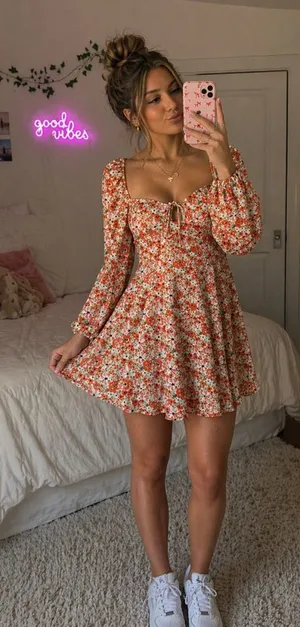 Showpo Adalina Long Sleeve Fit and Flare Mini Dress Floral Size 2 thumbnail 1