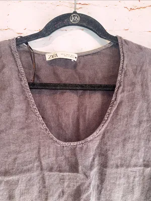 Zara Dark Gray Scoop Neck Linen Crop Tank top XS loose fit raw hem thumbnail 3