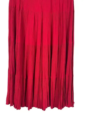 Boho Red Crinkle Tiered Maxi Skirt Pull On Cottagecore Prairie Festival M thumbnail 2