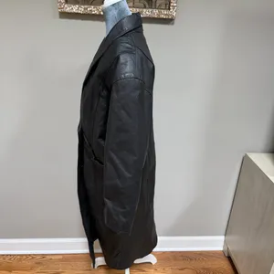 EUC Vintage 90's Y2K Leather Black Trench Coat Jacket Small Button Close Collar thumbnail 4
