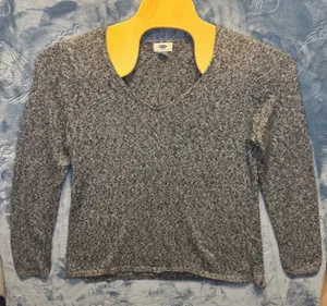 1829‎ | Old Navy Marled Knit V-Neck Pullover Sweater Grey Women XL thumbnail 1