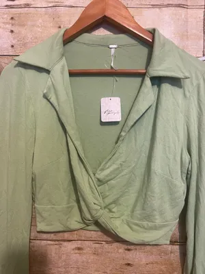 Free People Clara Ruched Long Sleeve in the "La Pera" sage green color thumbnail 6