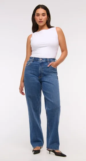 Abercrombie & Fitch 26 /2 Ultra High Rise 90s Straight Jean Dark Wash 29" Inseam thumbnail 1