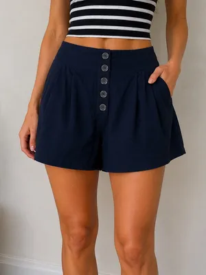 Gianni Bini Navy Blue High Rise Pleated Flowy Shorts Size 8 thumbnail 1