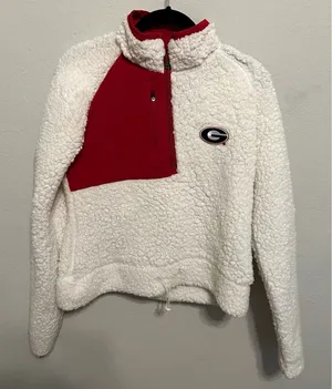 Antigua Women’s M Georgia Bulldogs Sherpa Half Zip Pullover Jacket White/Red thumbnail 1