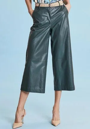 Tyler Boe Rebecca Wide-Leg Faux Vegan Leather Pants Green Size 6 Casual thumbnail 1