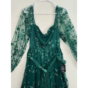 Lulus Darling‎ Charisma Emerald Mesh Embroidered Midi Dress Size Small NWT thumbnail 6