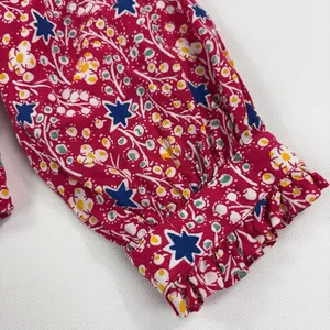 Maeve By Anthropologie Blouse Womens 14 Red Floral Henley Long Sleeve Ruffle Top thumbnail 4