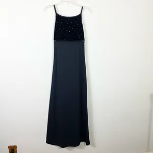 Vintage 90’s Byer Too! Black Velvet Sparkly Maxi Formal Party Dress Size S thumbnail 3