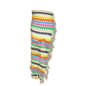 Women Boutique Fringe Crochet Sarong Wrap Coverup Maxi Skirt Beach Swim - Sz S thumbnail 2