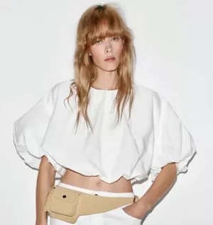 NWT ZARA Balloon‎ Poplin Top White Puff Sleeve Blouse Size S thumbnail 1
