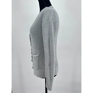 Coquette Chunky Knit‎ Cardigan Blue Gray 100% Cotton Soft Girl Coastal Prep XS thumbnail 4