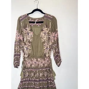 Free People Womens Dress Green Moonlight Floral Mini Smocked A Line Boho Small thumbnail 5