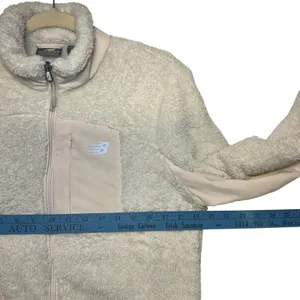 New Balance Womens Sherpa Fleece Full Zip Jacket Cream Off White Size M RN130893 thumbnail 7