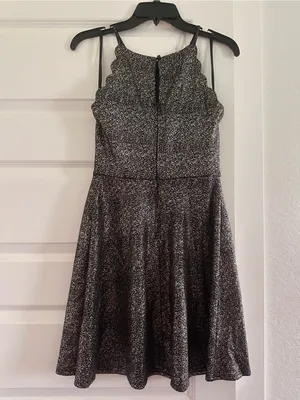 I.N. San Francisco Black and Gold Metallic Scalloped Halter Mini Dress thumbnail 3