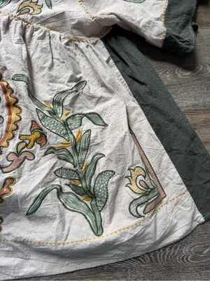 Sunday Up Beige Bohemian Floral Tunic with Green and Gold Accents M thumbnail 2