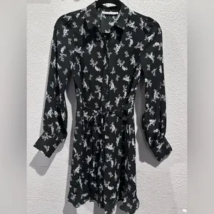 NWT Abercrombie & Fitch Black Floral Mini Shirt Dress Long Sleeve Size XS y2k thumbnail 3