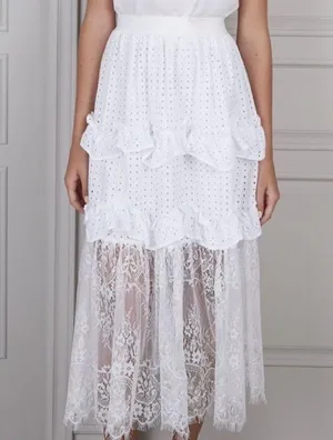 Senlis Lila White Eyelet & Lace Midi Skirt NWOT thumbnail 3