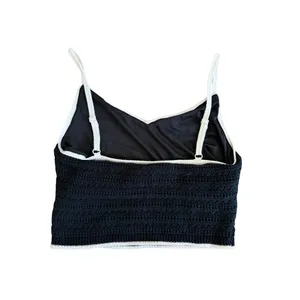 Abercrombie & Fitch Crochet Knit Crop Cami Small Black White Cotton Bra Top thumbnail 3