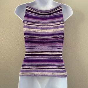 Vintage Y2K Purple Tank Large Artsy Bohemian‎ Summer Casual Beachy Boho Striped thumbnail 2