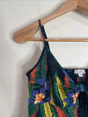 Patrons of Peace Botanical Tropical Floral V-Neck Front Tie Peplum Tank size L thumbnail 4