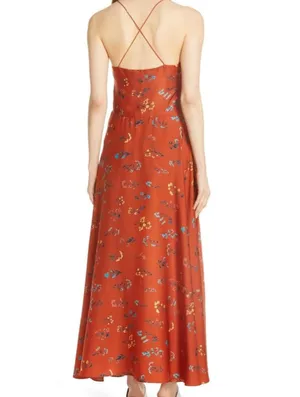Caroline Constas Silk Cape Top Burnt Orange Floral Print Twist Tank Top Small thumbnail 2