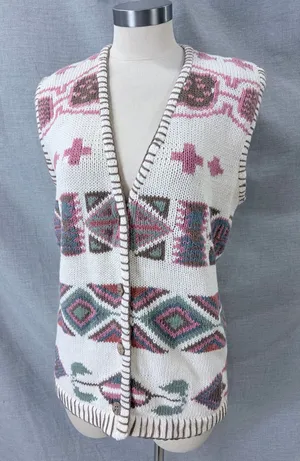 Vintage 90s Southwestern Sweater Vest Geometric M Fall‎ Autumn Cabin Core thumbnail 1