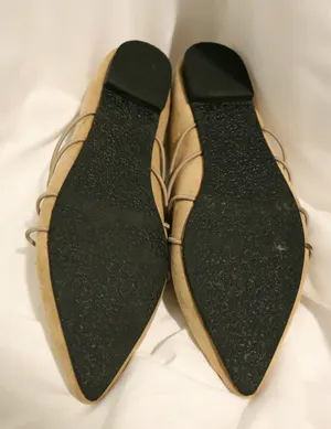 Tan Suede Pointed Toe Flats Ballet Cross Front Straps Strappy Detail thumbnail 4