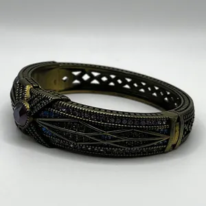 Heidi Daus Conscious Coupling Art Deco Purple Blue Crystal Hinged Bracelet‎ thumbnail 3
