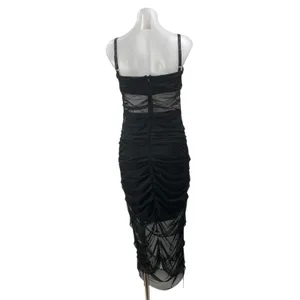 Nostra Santissima Black Sleeveless Mesh Cami Sheer Ruched Midi Bodycon Dress 4 thumbnail 3