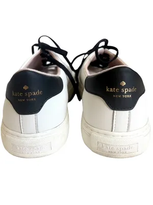 EUC Kate Spade Leather Angelise Sneakers White Black thumbnail 5